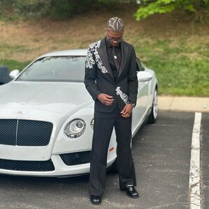 Black Embroidered Men's Blazer Flare Leg Tuxedo